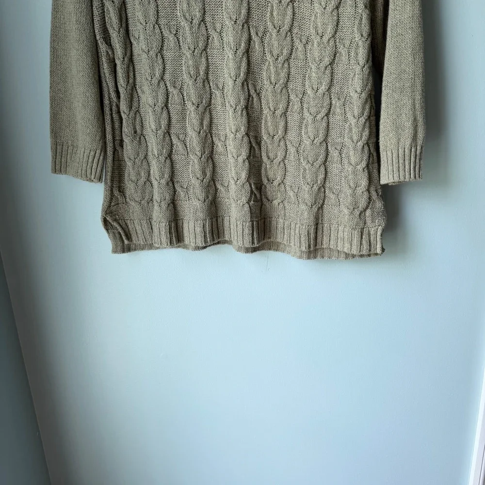 Talbots Petite Linen Cotton Blend Cable Knit Sweater Taupe Pullover Large Petite